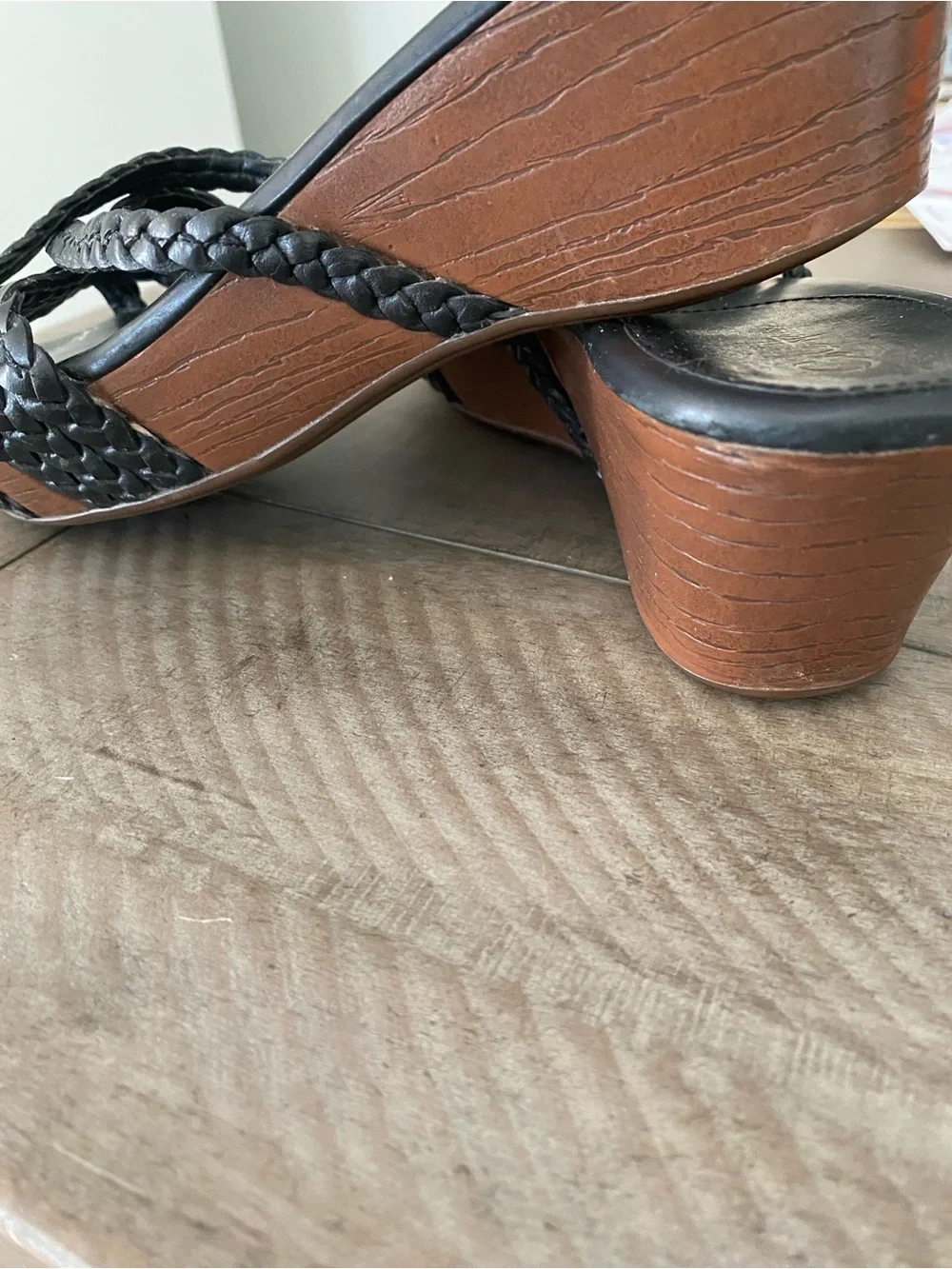 Cole Haan Black Braided Leather wedges. 6